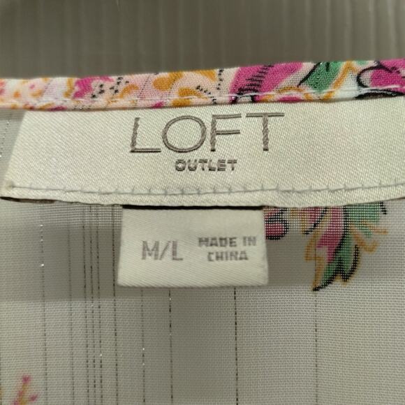 LOFT Outlet Women's Size M/L White Pink Floral Metallic Stripe Cover-Up Kimono - Picture 5 of 7